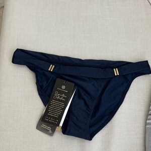 NWT size Medium Navy Blue Bikini Bottom with Gold Accents by VIX $108